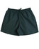 Dark green microfibre shorts with an elastic waistband and side pockets, featuring a logo.