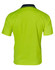 A high-visibility short-sleeve polo shirt in bright yellow with a navy collar and a logo.