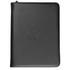 A black imitation leather A4 compendium featuring a logo on the front.