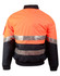 A Hi-Vis two-tone flying jacket in orange and navy, featuring reflective 3M tapes. Includes a visible logo.