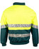 A Hi-Vis two-tone jacket in fluorescent yellow and dark green with reflective 3M tape across the back.