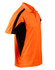 A vibrant orange men's polo shirt with black accents and a pocket, designed for safety and workwear.