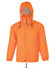 An orange hi-vis spray jacket with a hood and adjustable features, featuring a logo. 