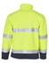 A high-visibility two-tone safety jacket in bright yellow with reflective silver strips and a dark navy base.