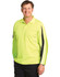 A men's long-sleeve high-visibility polo shirt in bright yellow with black accents and a logo.