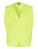 A bright yellow high-visibility safety vest featuring multiple pockets and a front zipper, with a logo.