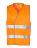 An orange safety vest featuring reflective silver tapes, suitable for visibility in various environments.
