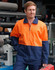 A Hi-Vis two-tone work jacket featuring bright orange and navy blue colours, with a logo on the front.