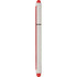 A silver and red stylus pen with a sleek design and rounded tips on both ends, featuring a logo.