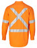 An orange long-sleeve drill shirt with reflective 3M tape, featuring a cross pattern on the back and a logo.