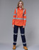 A high-visibility orange work shirt with reflective stripes, paired with dark navy pants and work boots.