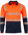 A long-sleeve safety polo featuring orange and navy sections with reflective stripes, ideal for workwear.