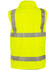 A reversible safety vest in bright yellow, featuring reflective strips for visibility. It has a logo on it.