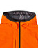 A quilted two-tone safety jacket in vibrant orange with a black hood and zip closure, featuring a logo.
