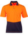 A hi-vis orange and navy bamboo charcoal short-sleeve polo shirt featuring a pocket and a logo.