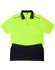 A unisex short-sleeve polo shirt in high-visibility yellow and navy, featuring a pocket and a logo.