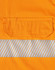 An orange safety shirt featuring segmented reflective tape and a chest pocket. It has a logo on the fabric.