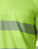 A bright green unisex polo shirt with segmented reflective stripes and a chest pocket. It features a logo on the fabric.