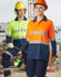 Unisex Cooldry segmented safety long-sleeve polo shirt in high-visibility orange and yellow, featuring reflective stripes.