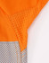 An orange long-sleeve shirt featuring perforated silver tape detailing. The shirt has a logo.