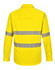 A long-sleeve work shirt in bright yellow with perforated reflective tape for visibility and safety.
