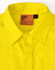 A bright yellow long-sleeve work shirt with perforated tape and a collar. The shirt features a tag and branding.