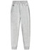 Grey kids' poly/cotton terry sweat pants featuring a waistband and side pockets.