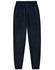 Navy blue kids' poly/cotton terry sweat pants featuring zip pockets and elastic cuffs.