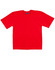 A red premium T-shirt featuring short sleeves and a round neckline. It has a logo on the inner tag.