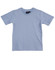 A light blue kids' t-shirt with short sleeves and a round neckline. Features a tag inside the collar.