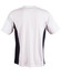 A short sleeve T-shirt featuring a white front and contrasting black sides, with a logo on the back.