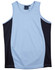 A light blue men's singlet with black contrast panels and a branding logo at the neckline.