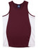 A maroon and white contrast mesh singlet with a logo, designed for kids.