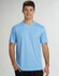 A light blue short sleeve tee for men made from cooldry fabric, featuring a logo on the front.