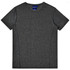 A grey heather short-sleeve T-shirt with a smooth texture and a logo on the neckline.