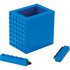 A blue pen pot designed with a block pattern, featuring two detachable pieces that resemble building blocks.