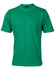 A green semi-fitted cotton T-shirt with short sleeves. It features a logo on the label.