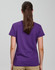 A purple semi-fitted women's cotton t-shirt with short sleeves, viewed from the back.