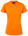 An orange ladies' cotton semi-fitted tee with short sleeves and a round neckline, featuring a tag and logo.