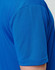 A close-up of a men's short-sleeve T-shirt in vibrant blue, featuring a subtle textured pattern.