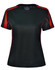 A ladies' short-sleeve T-shirt in black with red accents and mesh detailing, featuring a logo on the label.