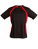 A black and red men's t-shirt with short sleeves and a sporty design, featuring a logo on the chest.