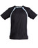 A black men's t-shirt with light blue accents and a logo. It features a short sleeve and sporty design.