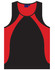 A black and red men's sprint singlet with a contrasting design and a logo on the front.