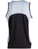 A men's sprint singlet featuring a black body and light blue mesh panels, with a logo on the back.