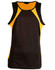 A black and yellow men's sprint singlet featuring a sporty design and mesh accents. It has a logo on it.