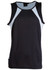 A men's singlet featuring a black body and light blue mesh accents, designed for athletic wear. It has a logo.