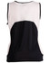 A sleeveless ladies' sprint singlet in black and white with a mesh design and a logo on the back.