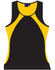 A black and yellow ladies' sprint singlet featuring a logo, designed as a sleeveless athletic top.