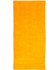 A bright yellow terry velour beach towel, measuring 75x150 cm, featuring a simple design and a logo.